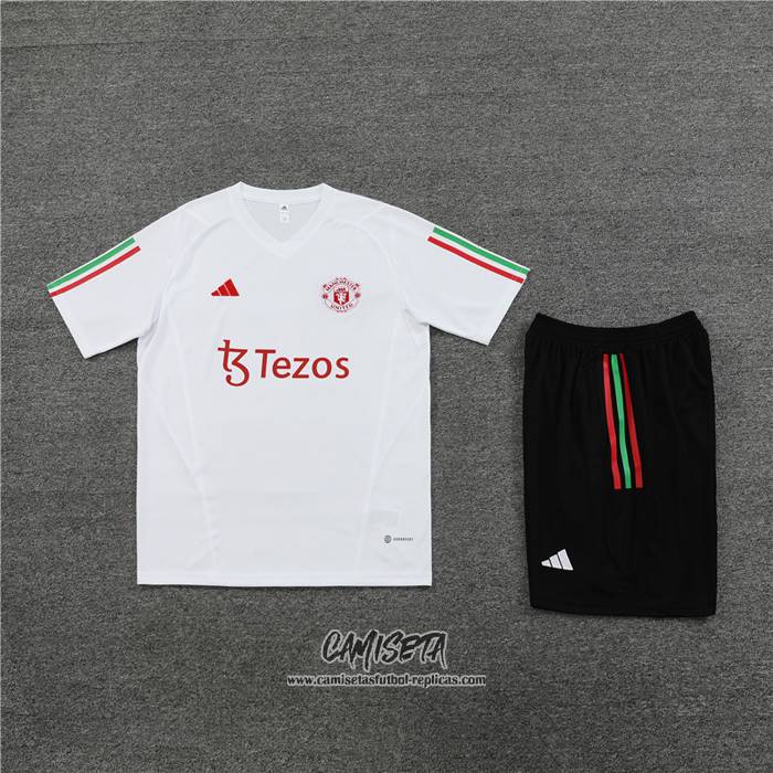 Chandal del Manchester United 2023-2024 Manga Corta Blanco - Pantalon Corto